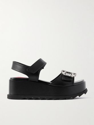 Roger Vivier Sandali Platform In Pelle Con Cristalli - Nero
