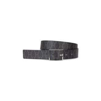 HUGO BOSS Belts, female, Black, 85 CM, Black/Grey Leather Logo Belt