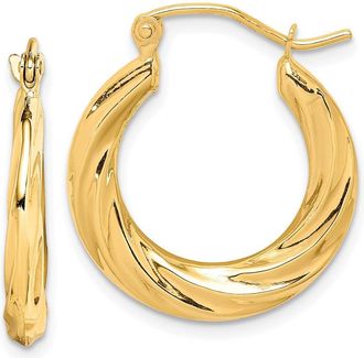 Diamond2Deal 10k Yellow Gold Fancy Small Hoop Earrings L 14mm, W 3mm