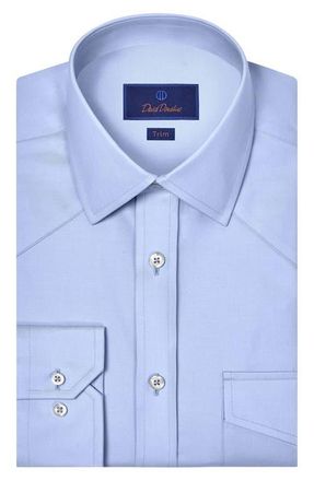 David Donahue Trim Fit Light Blue Cotton Twill Button-Up Western Shirt in Sky at Nordstrom, Size 14.5 - 32