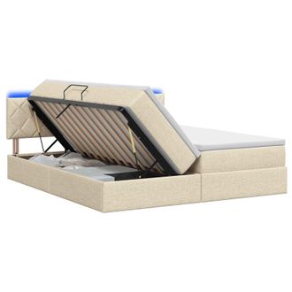 vidaXL Cama De Almacenamiento Led Con Colch&oacute;n Crema 180 X 200 Cm Tela Vidaxl