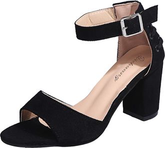 Generic Women Open Toe Sandals Solid Color Suede Sandals Slingback Buckle Sandal Fashion Dressy Sandal Breathable Strap Shoes Comfort Fit Walking Shoes Anti S