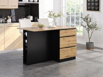 Vente-Unique Isola centrale da cucina con 6 cassetti e 4 nicchie in MDF Naturale chiaro e Nero - POMARELA