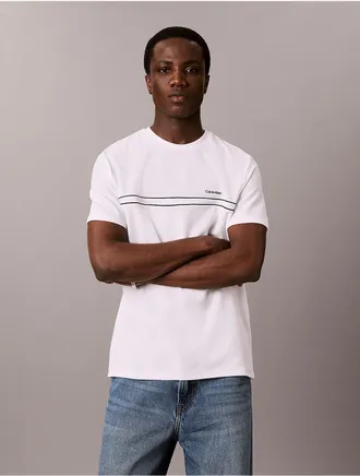 Calvin Klein Mens Pique Contrast Piping Tee - White - 2XL