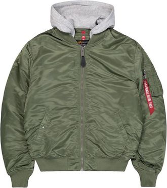 Alpha Industries Alpha Industries Mens MA-1 Zip Hood Back Embroidery Bomber Jacket - Green - Size Small