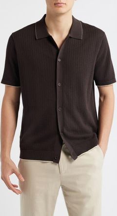 Nn.07 Nalo 60039 Tipped Polo Cardigan in Deep Truffle at Nordstrom, Size Xx-Large