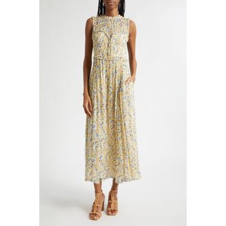 Ulla Johnson Kasia Floral Silk Midi Dress in Daffodil at Nordstrom, Size 00