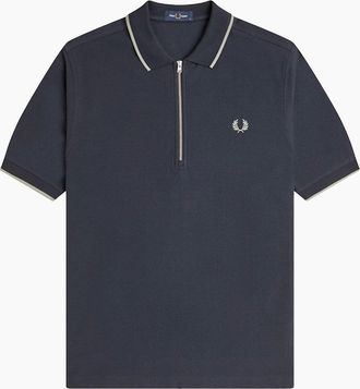 Fred Perry Mens Fred Perry Crepe Pique Zip Neck Polo Shirt - Navy - Size: 42