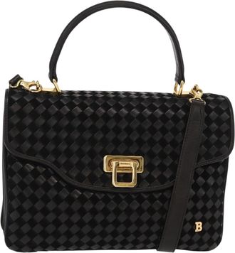 Bally Vintage Handbag Leather Black Leather Handbag (Pre-Owned)