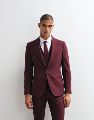 Asos Blazer da abito skinny bordeaux-Rosso