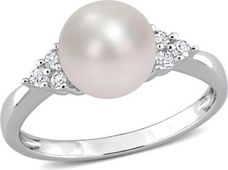 Mimi & Max 1/8ct TW Diamond 8-8.5mm White Cultured Freshwater Pearl Ring in Sterling Silver