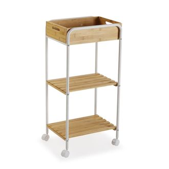 VERSA Mueble de ba&ntilde;o 2 estantes en aglomerado efecto madera y metal blanco