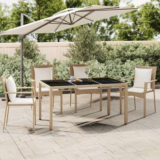 vidaXL Mesa De Jard&iacute;n Rat&aacute;n Beige Y Superficie De Vidrio Templado Vidaxl