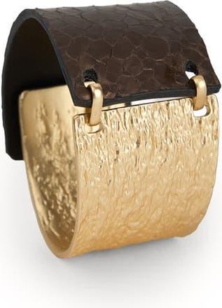 Saachi Textured Link Faux Leather Cuff Bracelet in Gold/brown at Nordstrom Rack