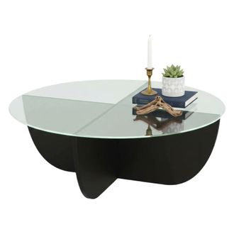 Dmora Mesa De Caf&eacute; Phoebe, Mesa De Centro Baja, Revistero Para Sof&aacute;, Estante De La Sala De Estar, 90x90h30 Cm, Negro, Con Embalaje Reforzado - Dmora