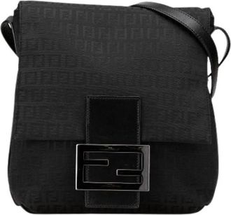 Fendi Pre-owned Canvas Crossbody Bag - Dames - Vintage Schoudertas - Zwart - ONE Size - Leer - Vintage
