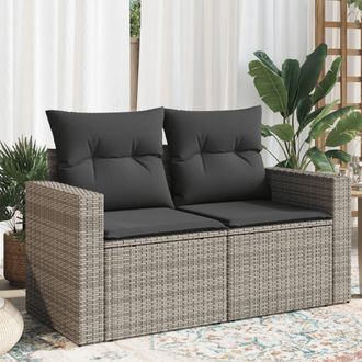 vidaXL Vidaxl - Sof&aacute; De Jard&iacute;n Con Cojines 2 Plazas Rat&aacute;n Sint&eacute;tico Gris