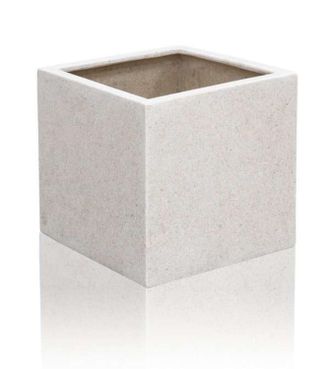 PRIMROSE Poly-Terrazzo White Square Cube Planter Stone Effect With Bung 52cm