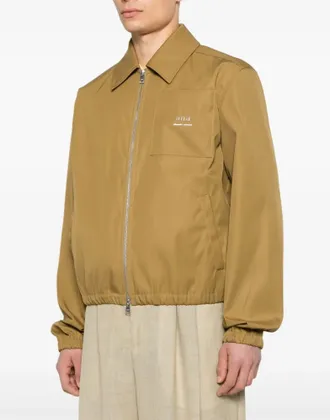 Ami Mens Logo Plaque Twill Bomber Jacket Brown Clothing > Coats &