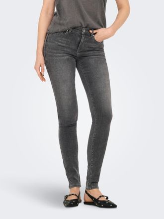 Only Skinny-fit-Jeans ONLY ONLRINA MID WAIST PUSH UP SK BOX DNM, Damen, Gr. XS (34), L&auml;nge 32, grau (grau denim), Denim/Jeans, Obermaterial: 92% Baumwolle,