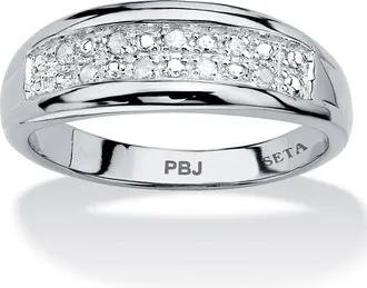 Palm Beach Jewelry Mens Round Genuine Diamond Wedding Ring 1/8 TCW in Platinum-plated