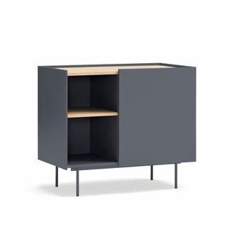 Teulat C&oacute;moda 1 puerta 3 cajones interiores gris antracita y roble