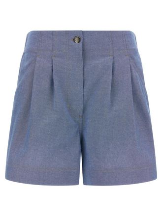 Moncler Light Blue Chambray cotton shorts