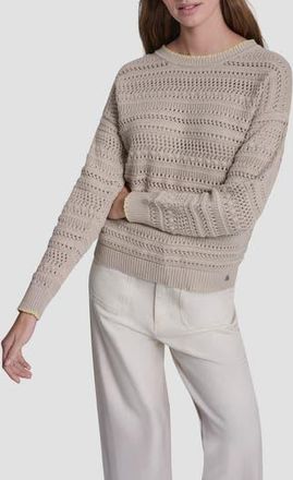 DKNY Cotton Pointelle Sweater in Pebble/Lemon Light at Nordstrom Rack, Size X-Large