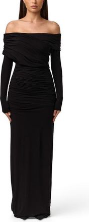 Naked Wardrobe Smooth Off the Shoulder Long Sleeve Maxi Dress in Black at Nordstrom, Size X-Small