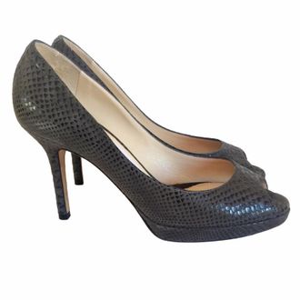 Jimmy Choo London Gray Snakeskin Peep Toes Platform Heels Size 35.5
