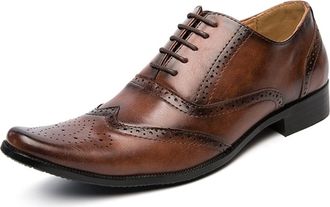 Generic Oxford Dress Shoes for Men Lace Up Brogue Embossed Wing Tip Plain Burnished Toe Vegan Leather Rubber Sole Anti-Slip Slip Resistant Block Heel Classic(