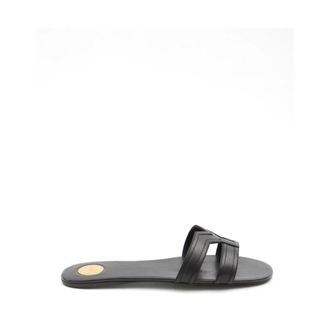 Saint Laurent Sliders, female, Black, Size: 7 1/2 US Mabrouka Leather Flat Sandals