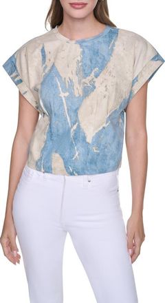 DKNY Dolman Sleeve Pleated Crop Top in Cameo Blu Brushstroke at Nordstrom Rack, Size X-Small