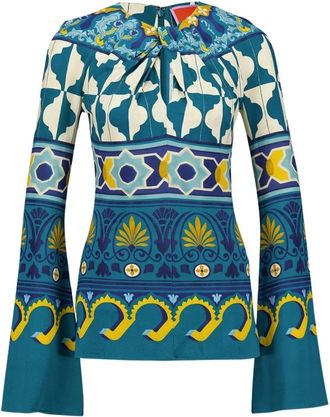 La DoubleJ Gedurfd Patroon Superflare Top - Dames - Blouses - Veelkleurig - XS - Leer - Overhemden