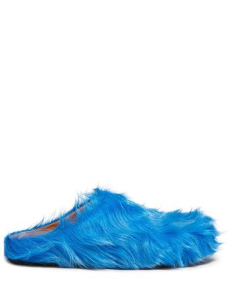 Marni Fussbet Sabot slippers met kalfshaar - Blauw