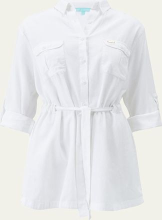 Melissa Odabash Lacey Cotton-Linen Mini Shirtdress Coverup