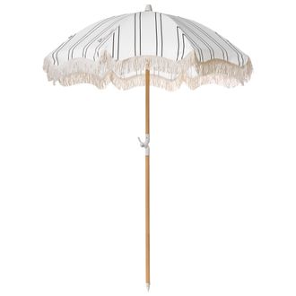 Beliani Sombrilla Madera Clara 150 Cm Poste Madera Haya Resistente Uv Blanco/negro Mondello