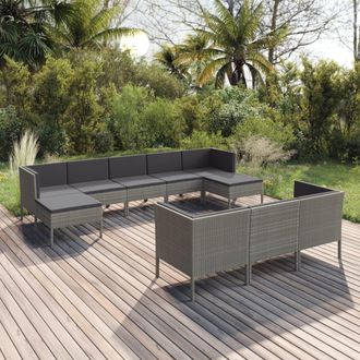 vidaXL Set De Muebles De Jard&iacute;n 10 Pzas Y Cojines Rat&aacute;n Sint&eacute;tico Gris Vidaxl