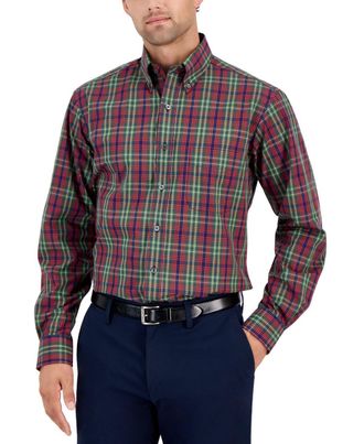 Club Room Dress Shirt MensMulti Plaid Button-Down Formal FTS336
