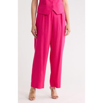 DKNY Pleated Linen Drawstring Wide Leg Pants in Hot Pink at Nordstrom Rack, Size 12