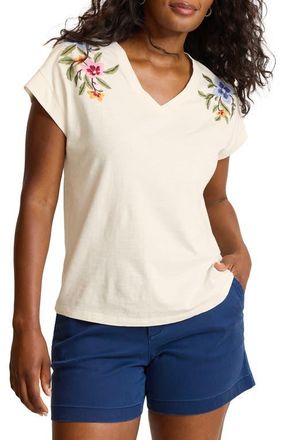 Tommy Bahama Ocean Petals Embroidered V Neck T-Shirt in Coconut at Nordstrom, Size X-Large