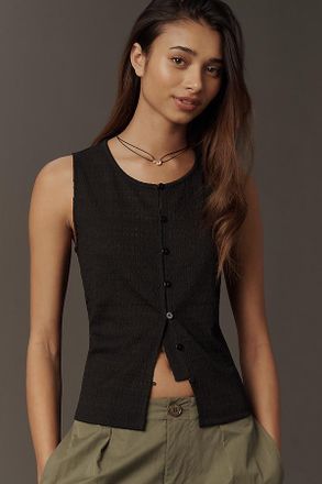 Sanctuary Textured Button Front Vest Top