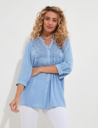 Joe Browns Crochet Trim Pintuck Shirt in Alaskan Blue at Nordstrom, Size 12