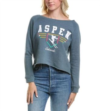 Prince Peter Aspen Colorado Retro Crop Sweatshirt In Slate Blue