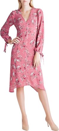 Kensie Long Sleeve V-Neck Dress In Pink