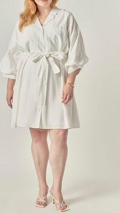 endless rose Tie Waist Mini Shirtdress in White at Nordstrom, Size 3X
