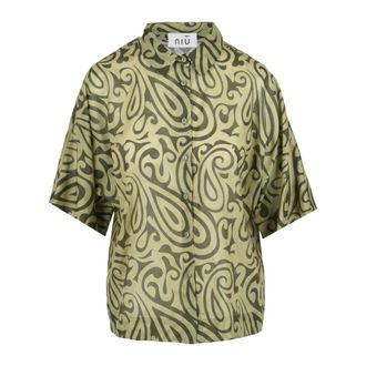 Ni&ugrave; Shirts, female, Green, Size: XS Camicetta Kimono con stampa astratta