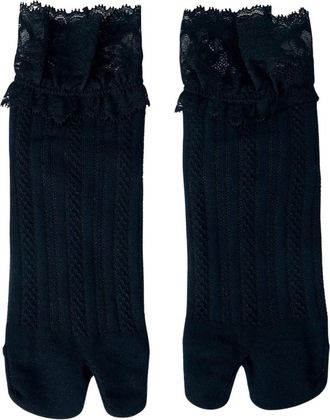 Yohji Yamamoto Sokken met split-teen en kanten rand - unisex - Sokken - Zwart - M - Ondergoed