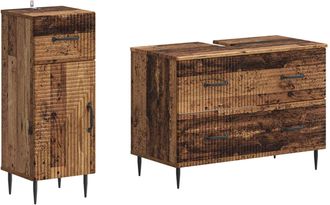 vidaXL Juego De Gabinete De Ba&ntilde;o De 2 Piezas Haarlem Madera Envejecida Vidaxl