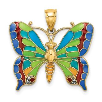 Diamond2Deal 14k Yellow Gold Enameled Butterfly Pendant